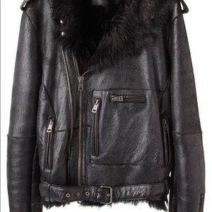 R13 fur lined leather Moto Jacket